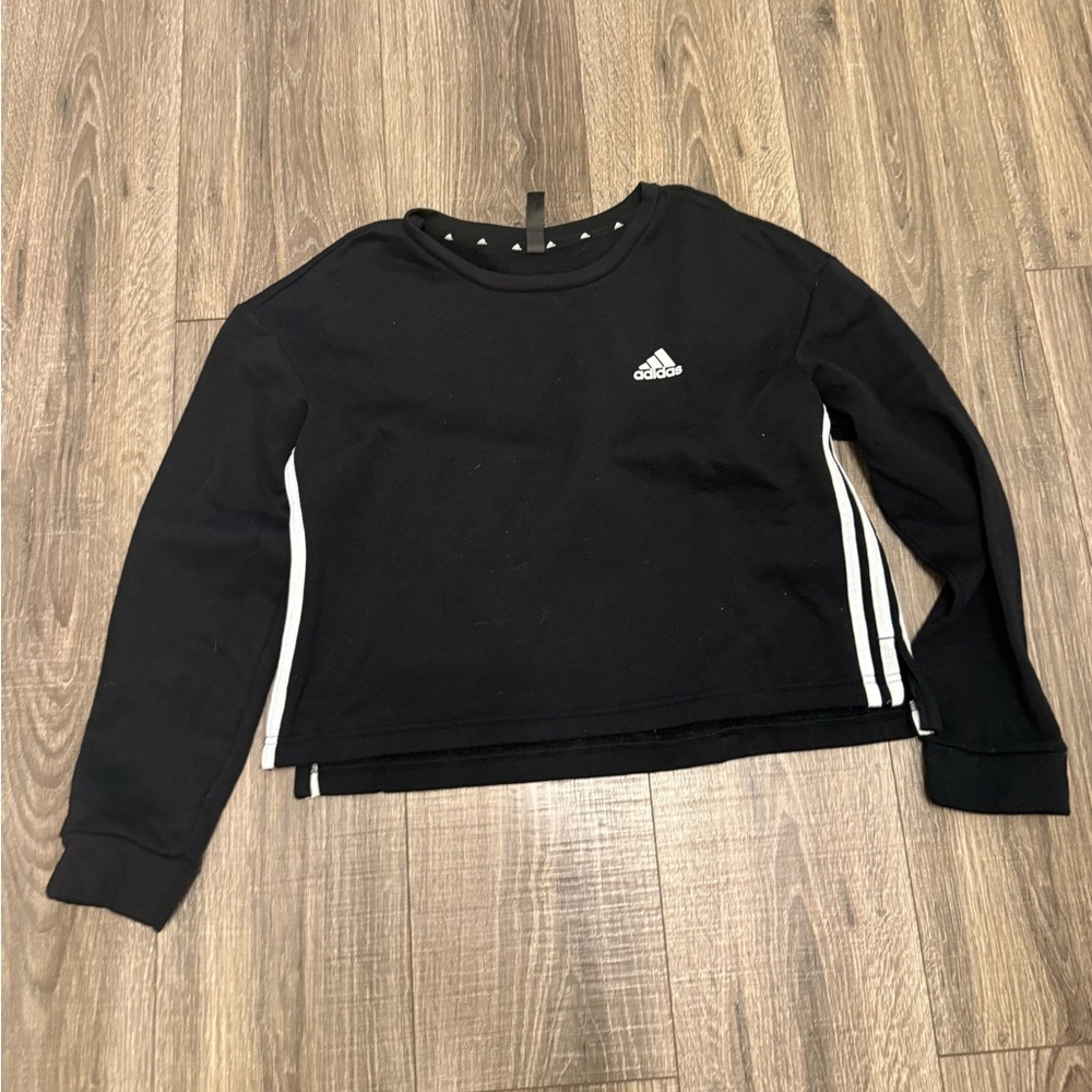 Adidas Primegreen Women's Fleece Loose Cropped 3-Stripes Sweatshirt M Black